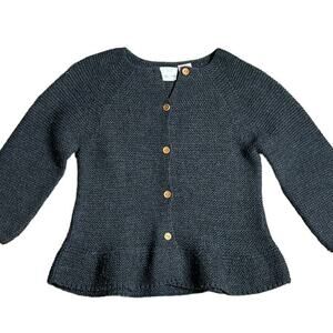 Zara Dark Charcoal Knit Button-Front Peplum Sweater